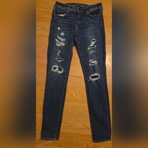 American Eagle Outfitters Women's Ripped Dark Blue Skinny Jeans Size 8